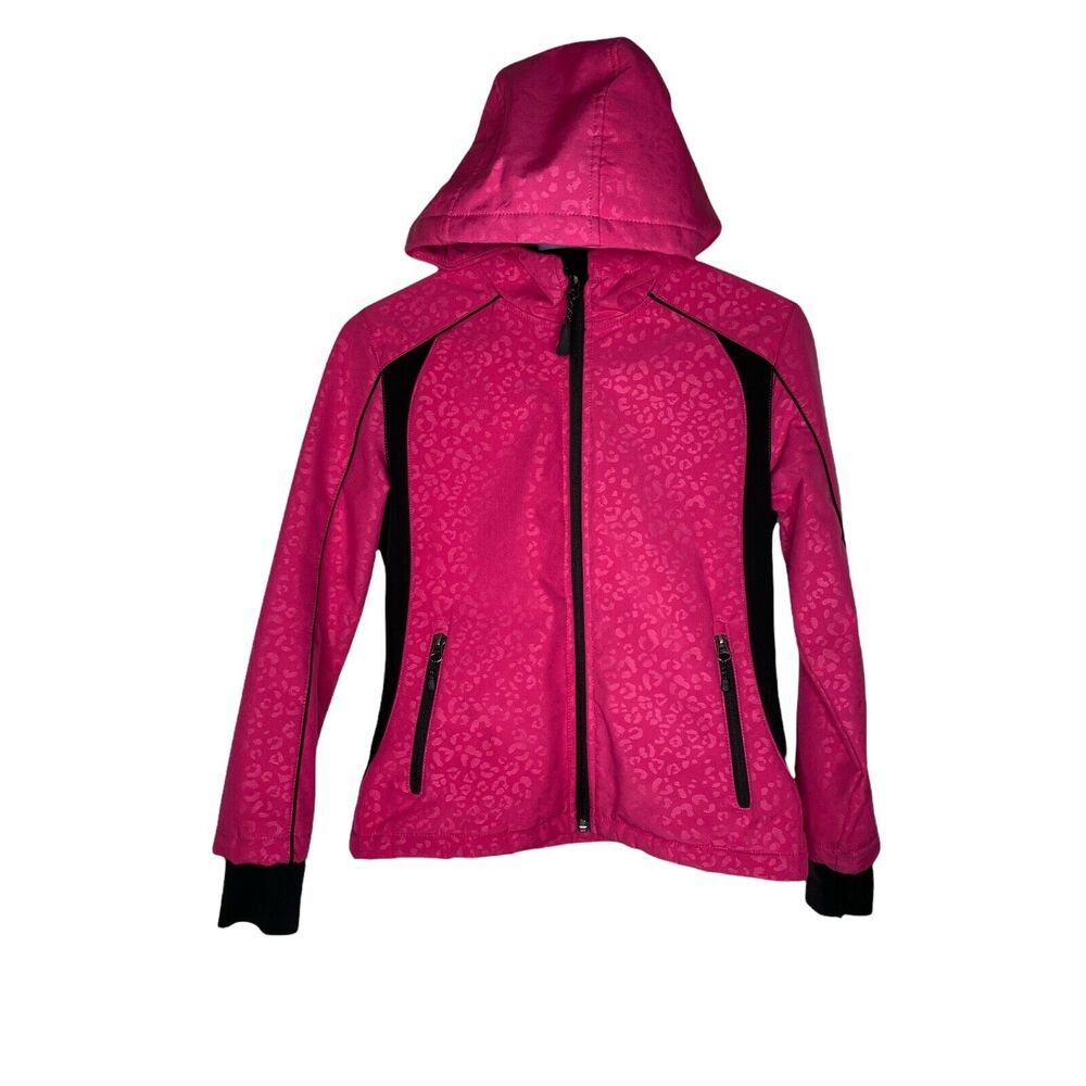 Snowzu Pink Black Hooded Zip Up Pockets Girls Jacket Size 10 12 M Medium